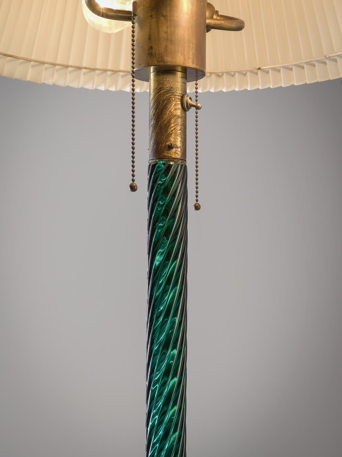 Mid-Century Modern Venini Costelature Floor Lamp with Green Murano Glass
