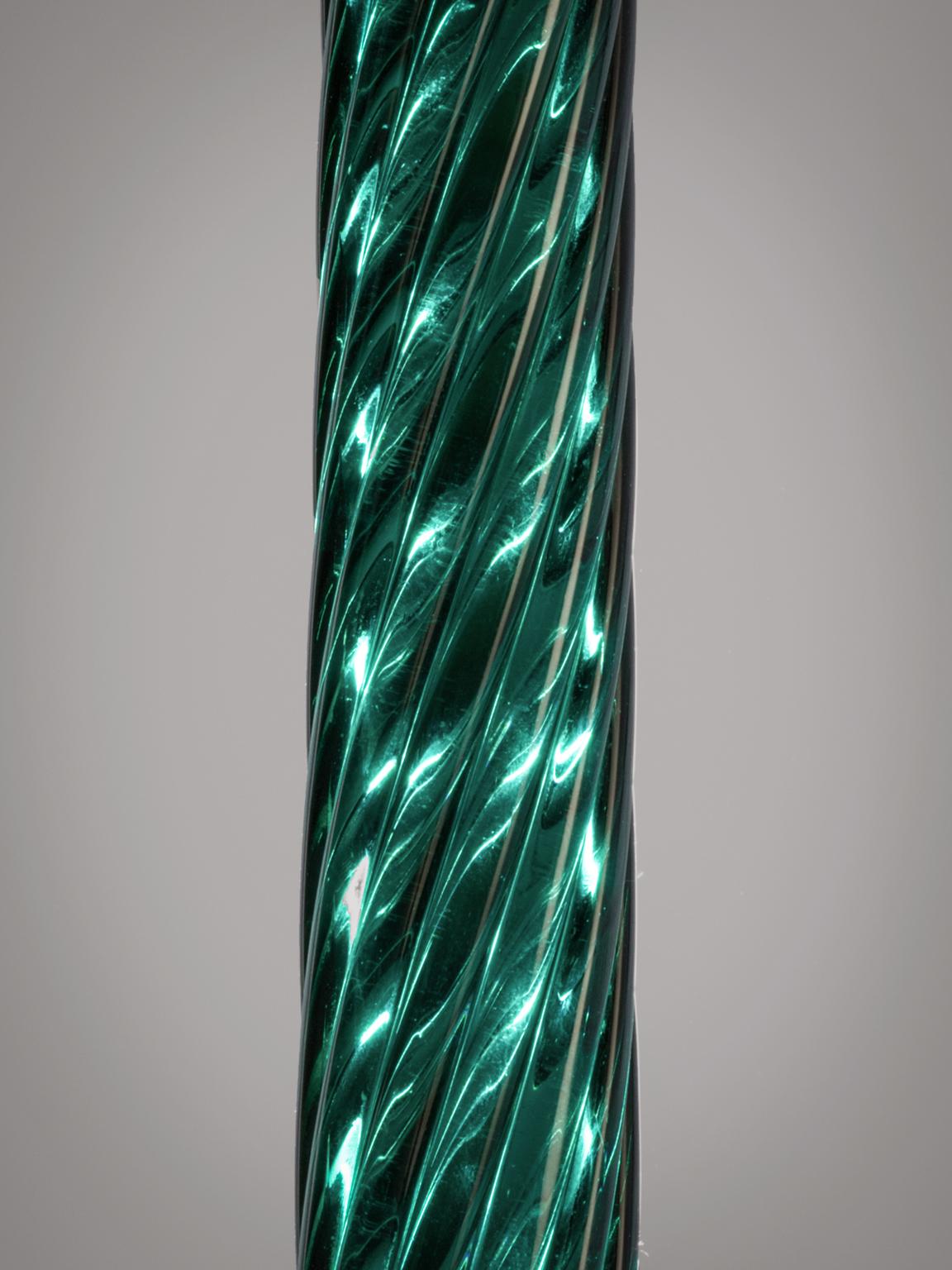 Italian Venini Costelature Floor Lamp with Green Murano Glass