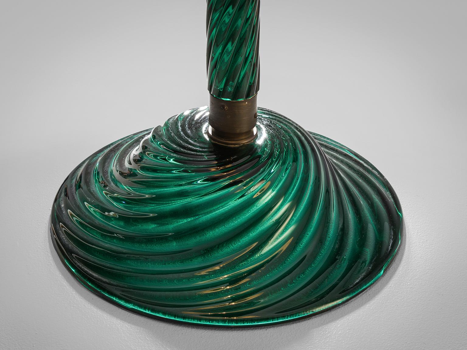 Venini Costelature Floor Lamp with Green Murano Glass In Good Condition In Waalwijk, NL