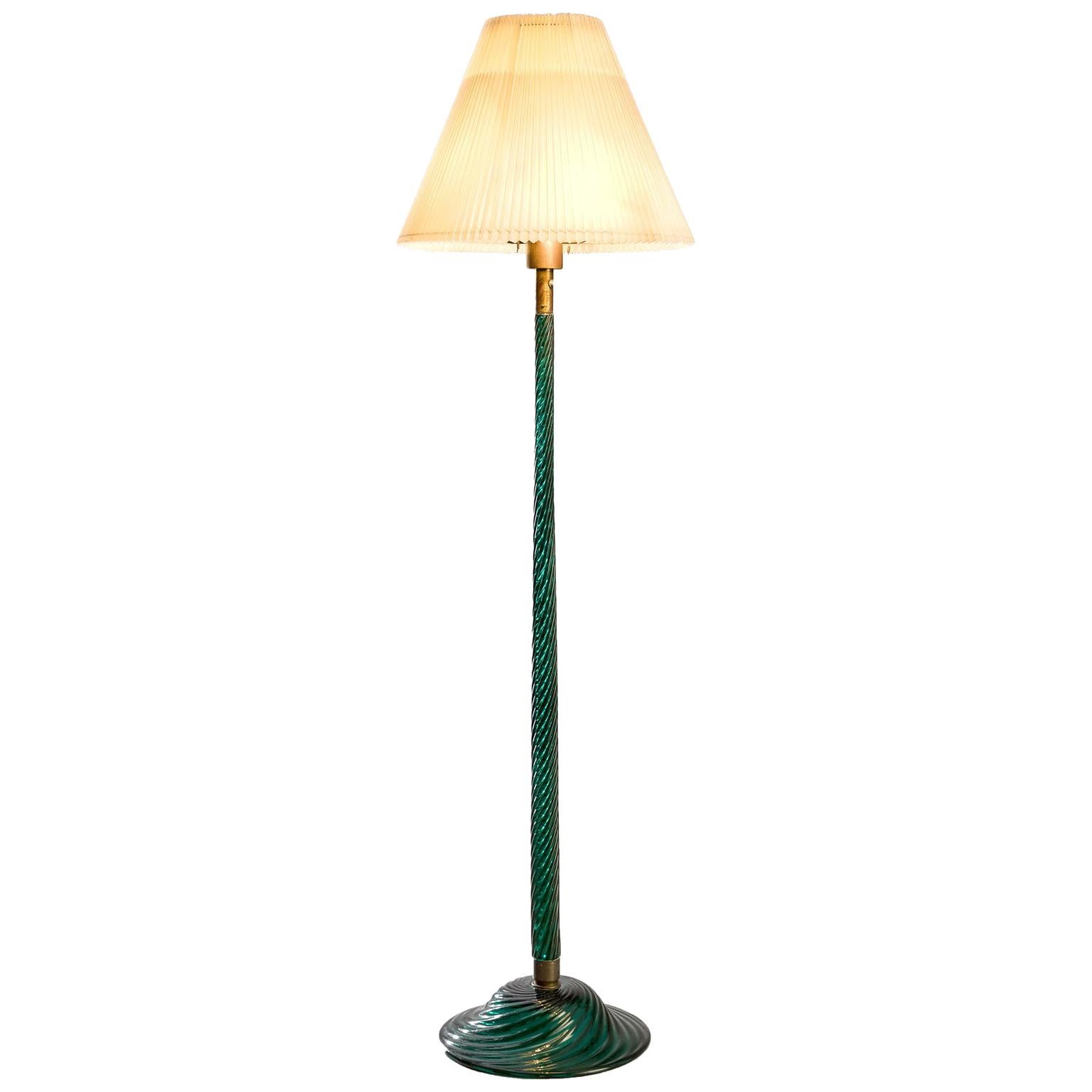 Venini Costelature Floor Lamp with Green Murano Glass