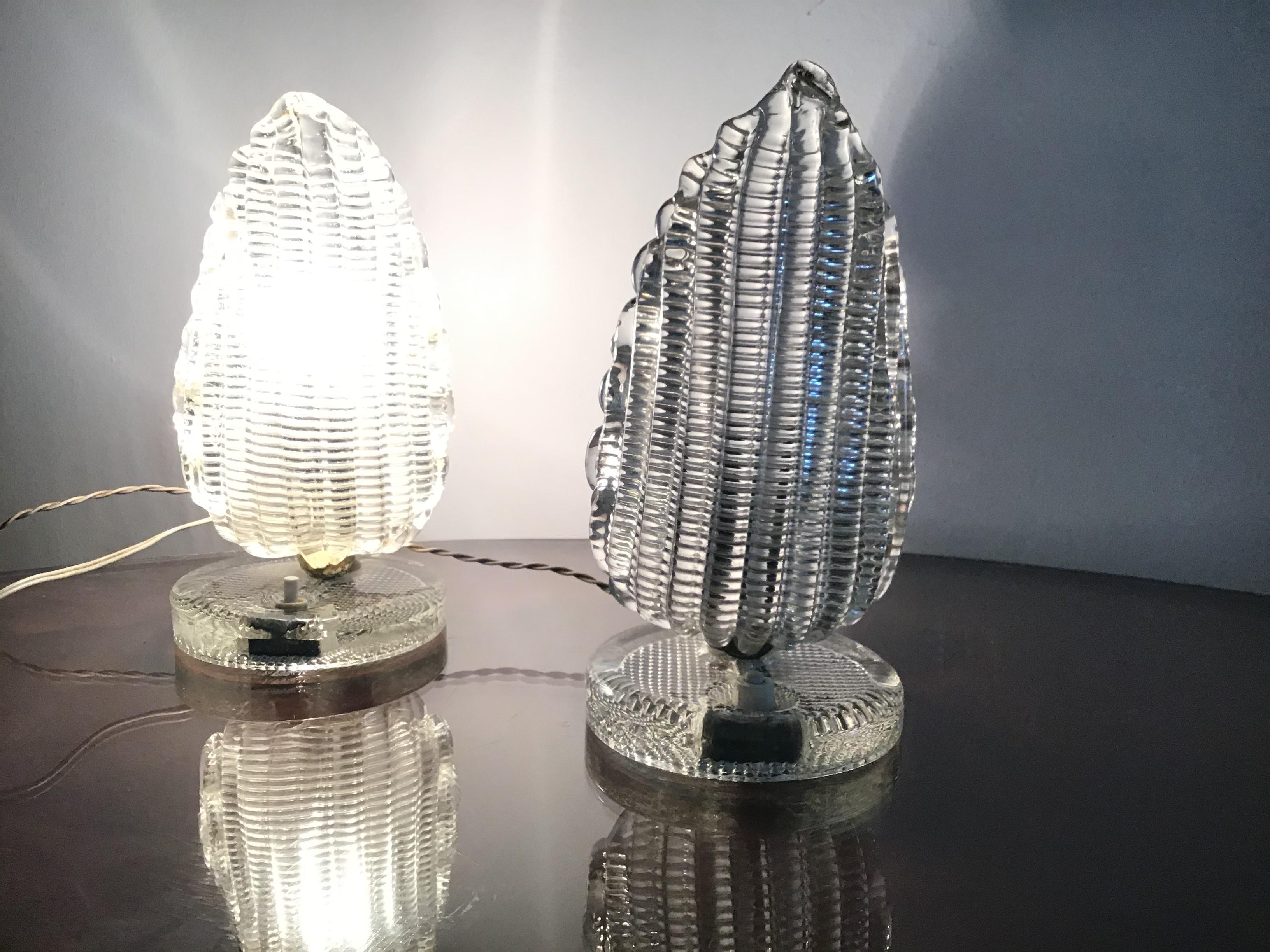 Venini Couple Table Lamp Murano Glass Brass:: 1940:: Italy en vente 4