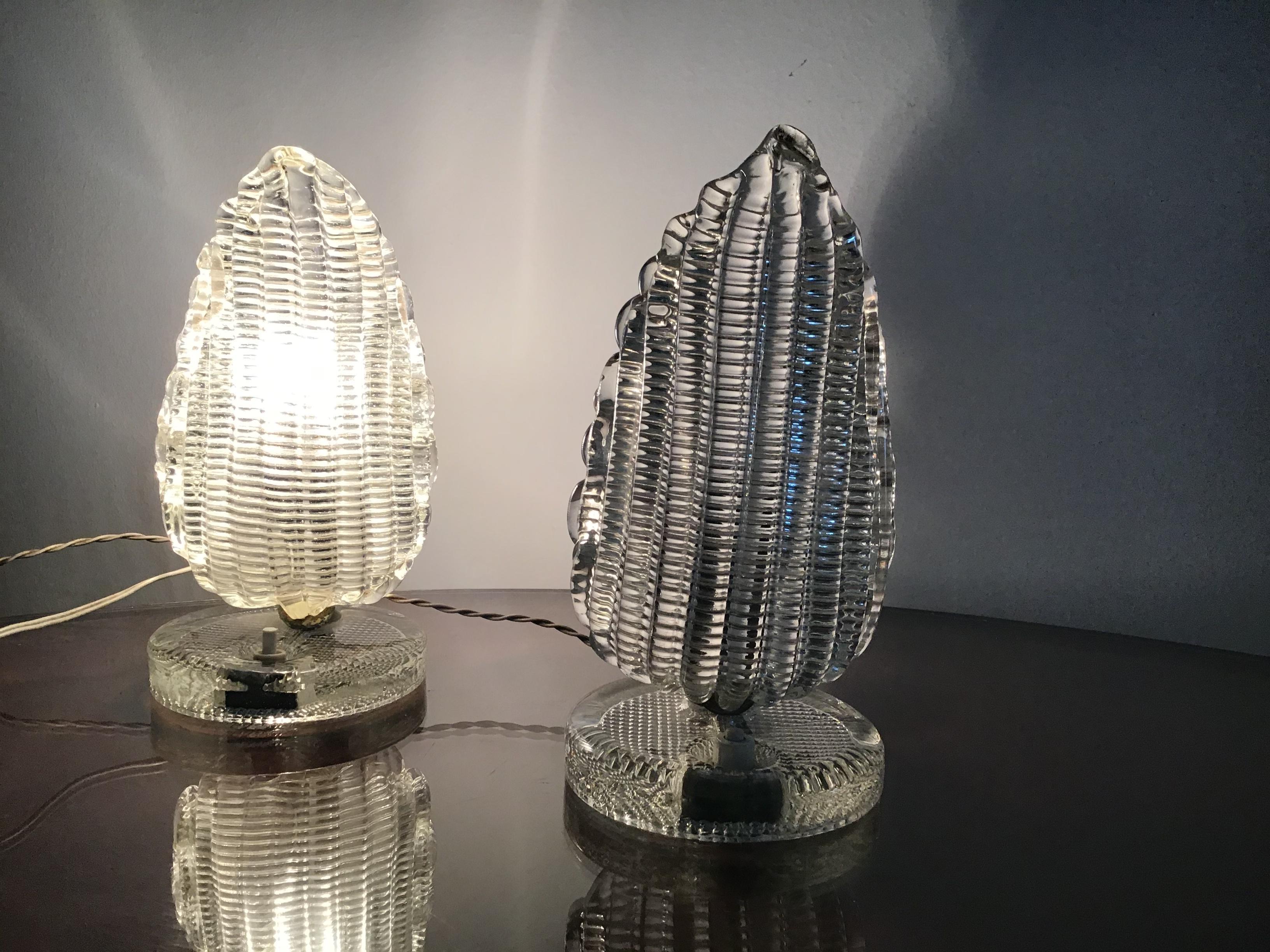 Venini Couple Table Lamp Murano Glass Brass:: 1940:: Italy en vente 6