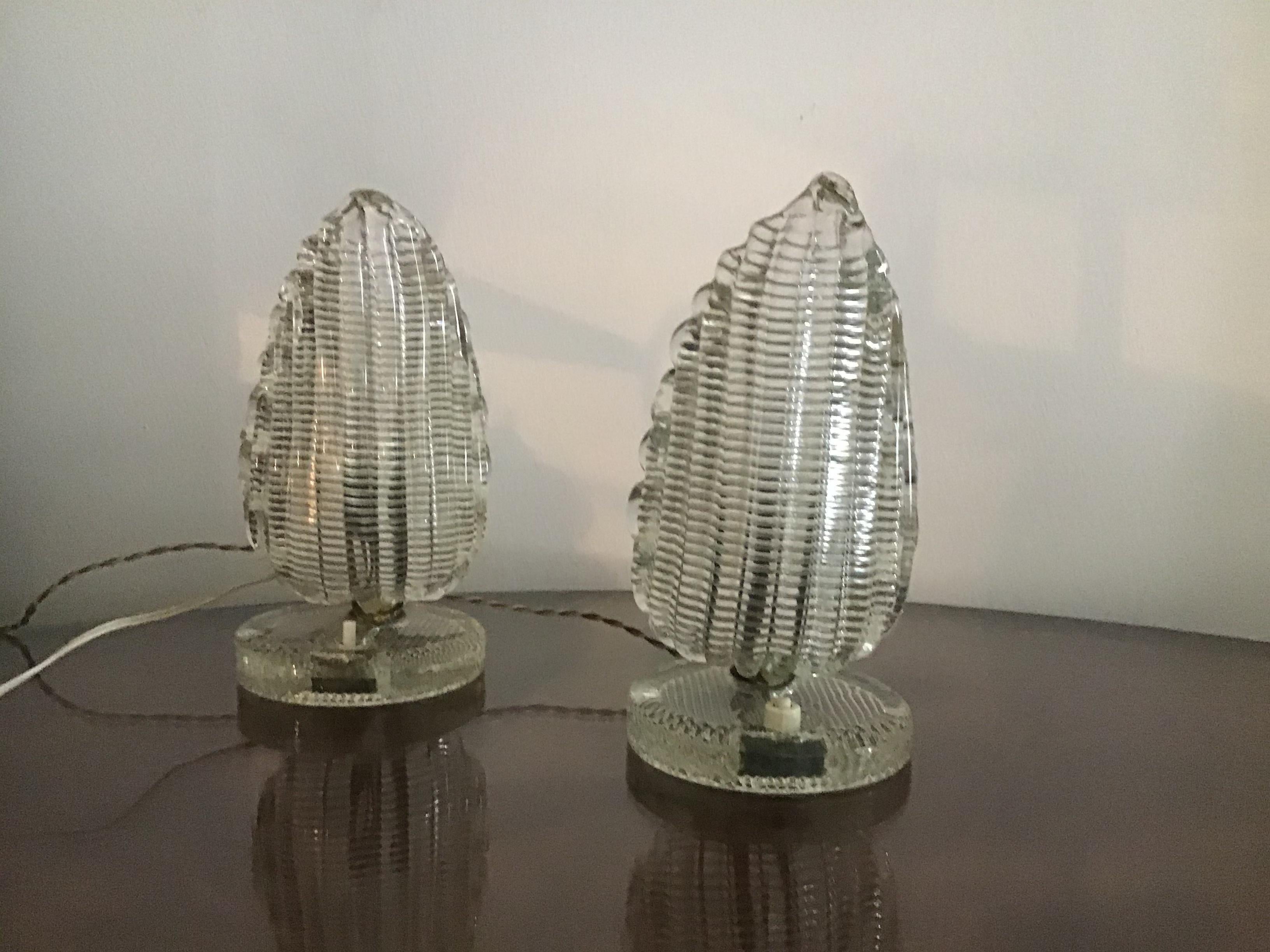 Venini Couple Table Lamp Murano Glass Brass:: 1940:: Italy en vente 7