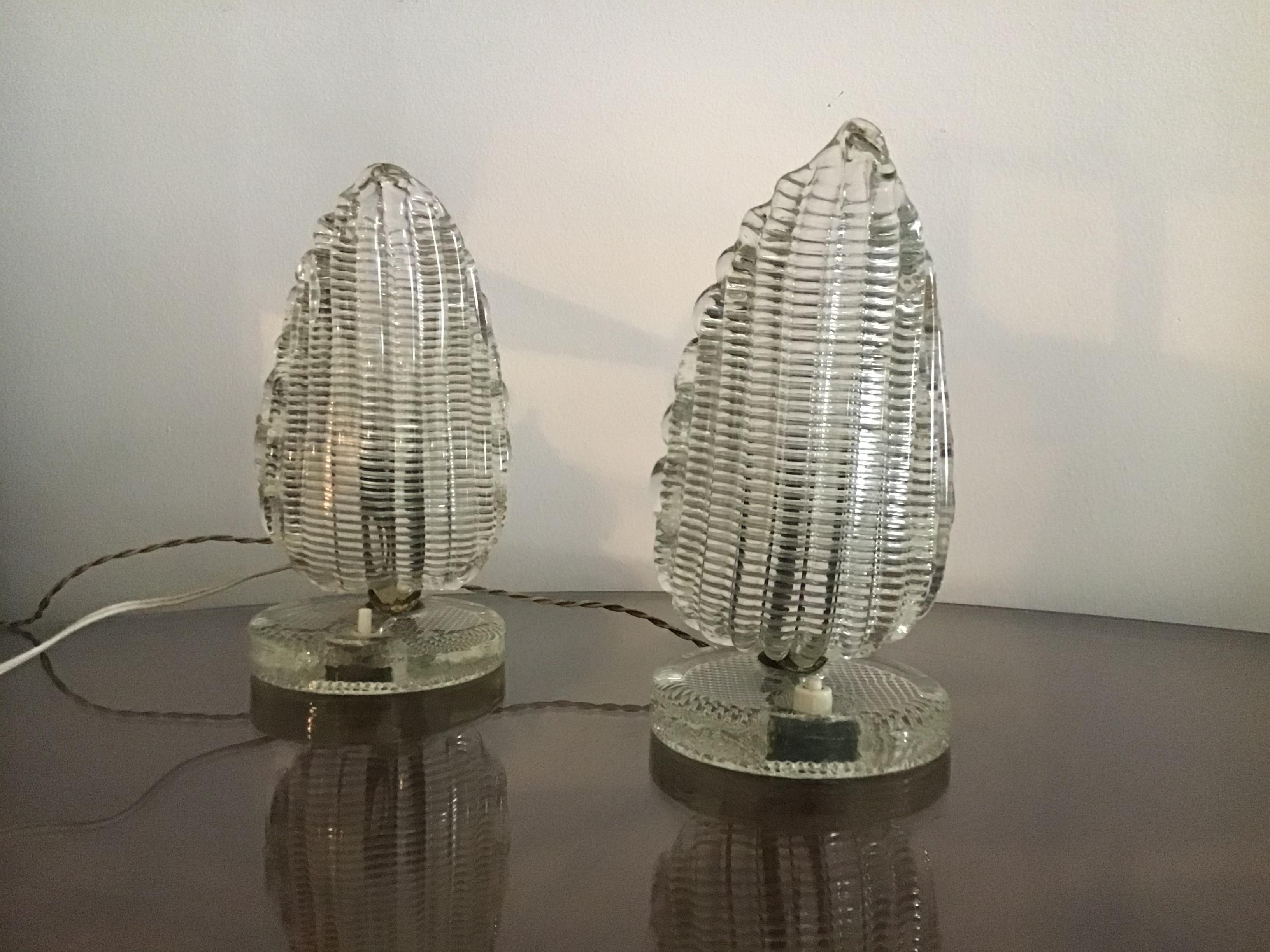 Venini Couple Table Lamp Murano Glass Brass:: 1940:: Italy en vente 8
