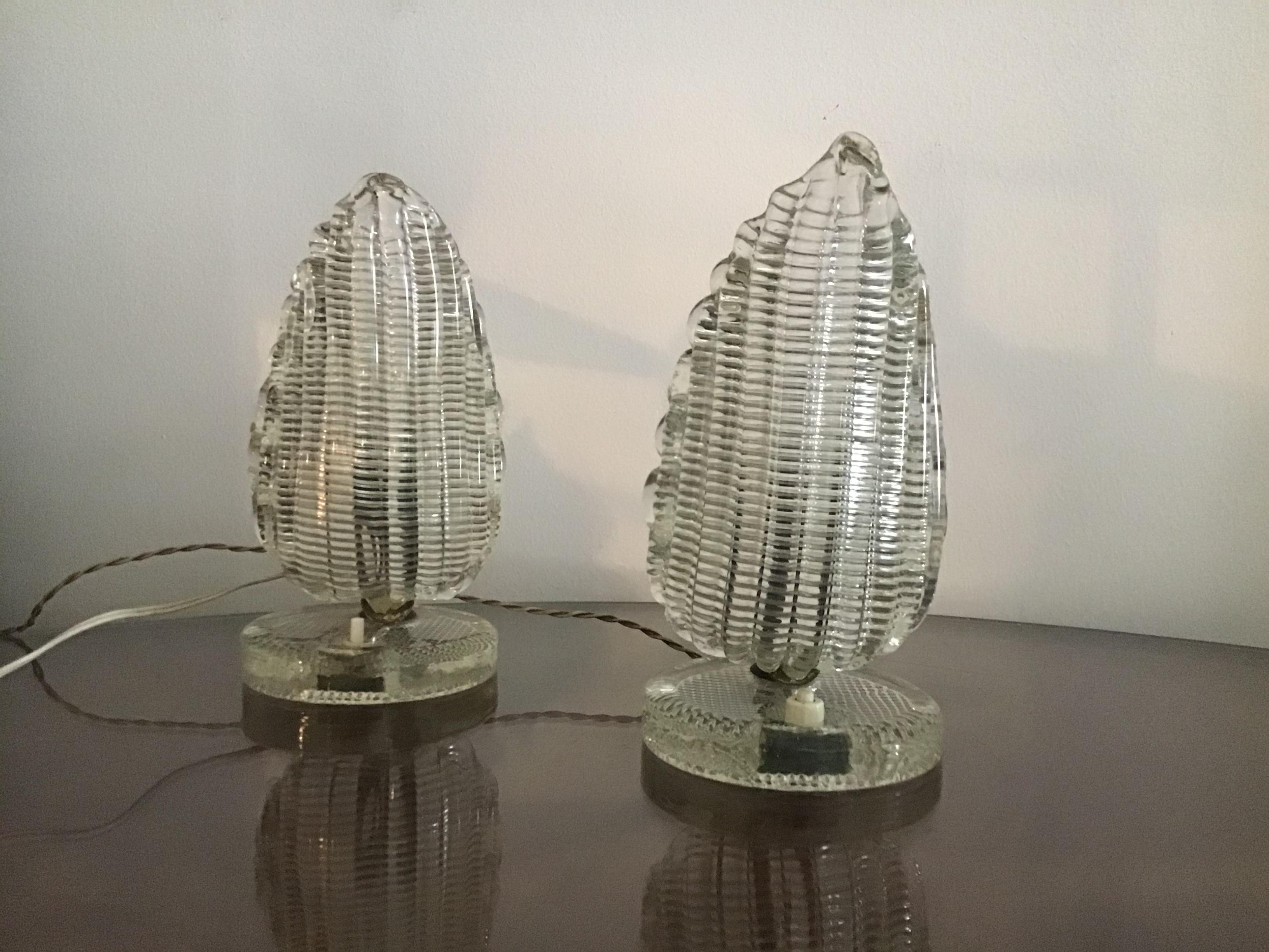 Venini Couple Table Lamp Murano Glass Brass:: 1940:: Italy en vente 9