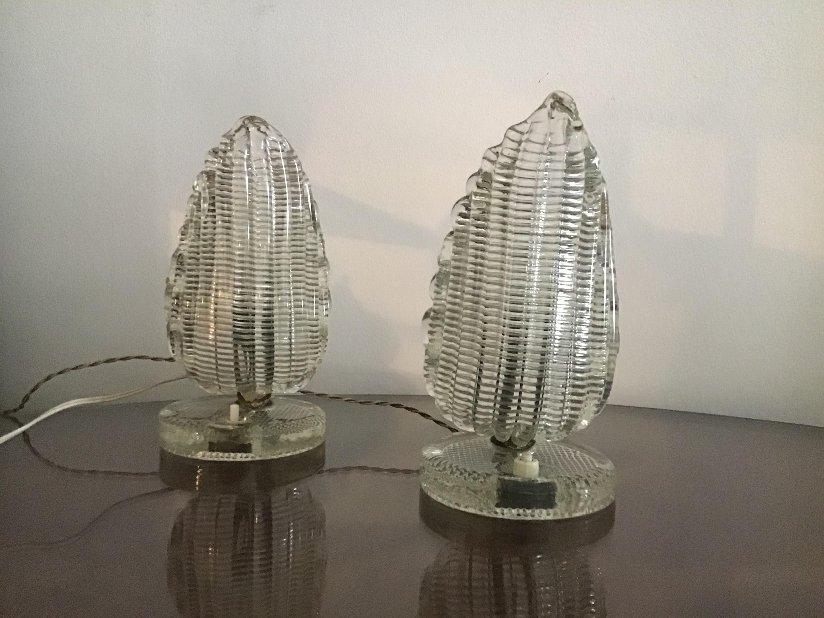 Venini Couple Table Lamp Murano Glass Brass:: 1940:: Italy en vente 10
