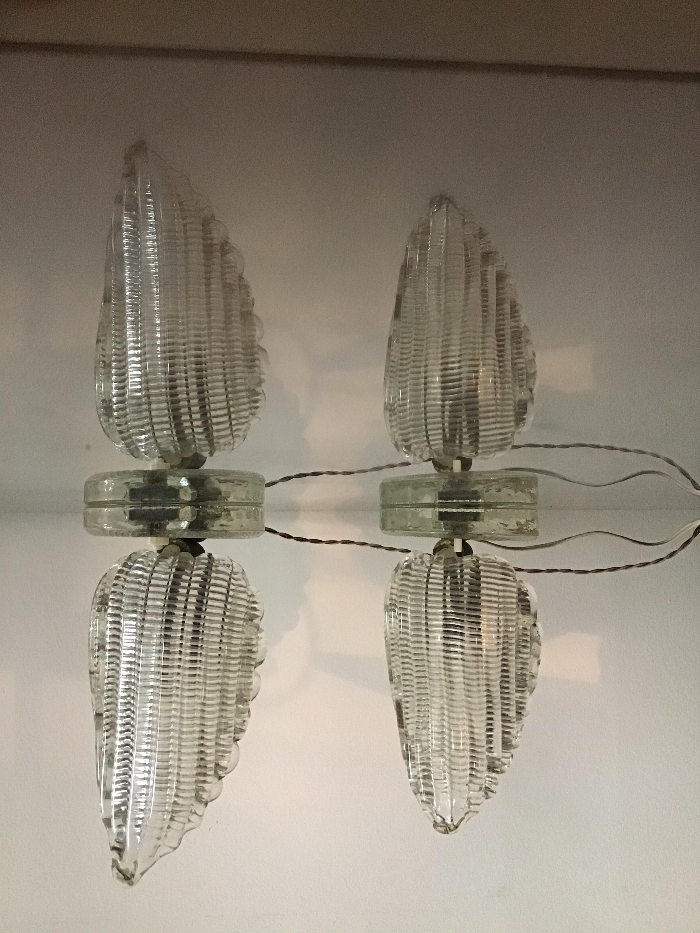 Milieu du XXe siècle Venini Couple Table Lamp Murano Glass Brass:: 1940:: Italy en vente