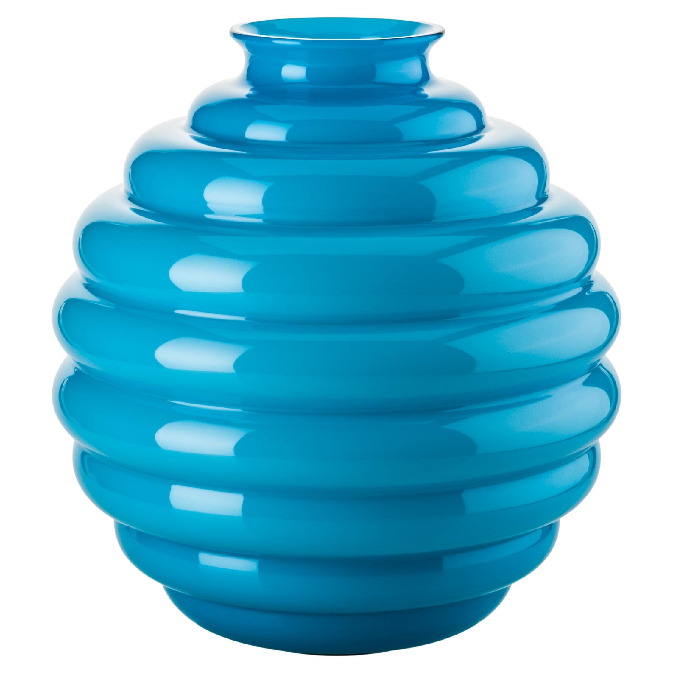 Venini Deco Glass Vase in Acquamarine by Napoleone Martinuzzi