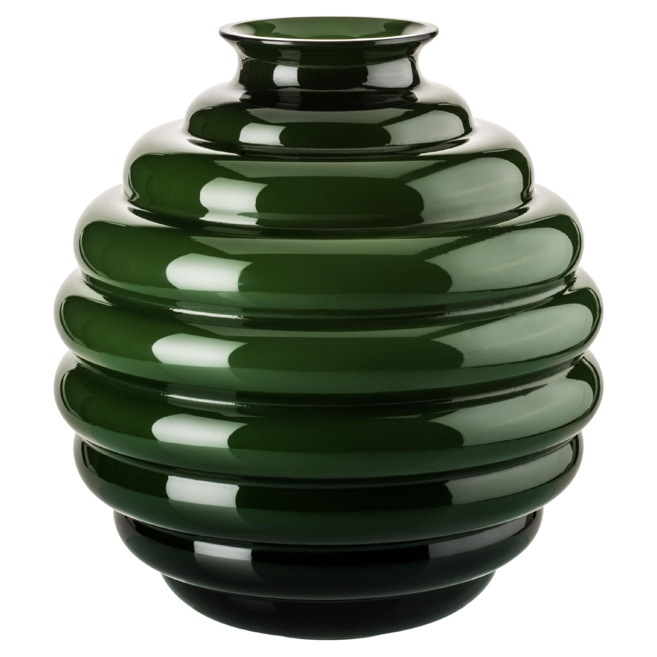 Vase en verre Art Déco Venini vert pomme par Napoleone Martinuzzi