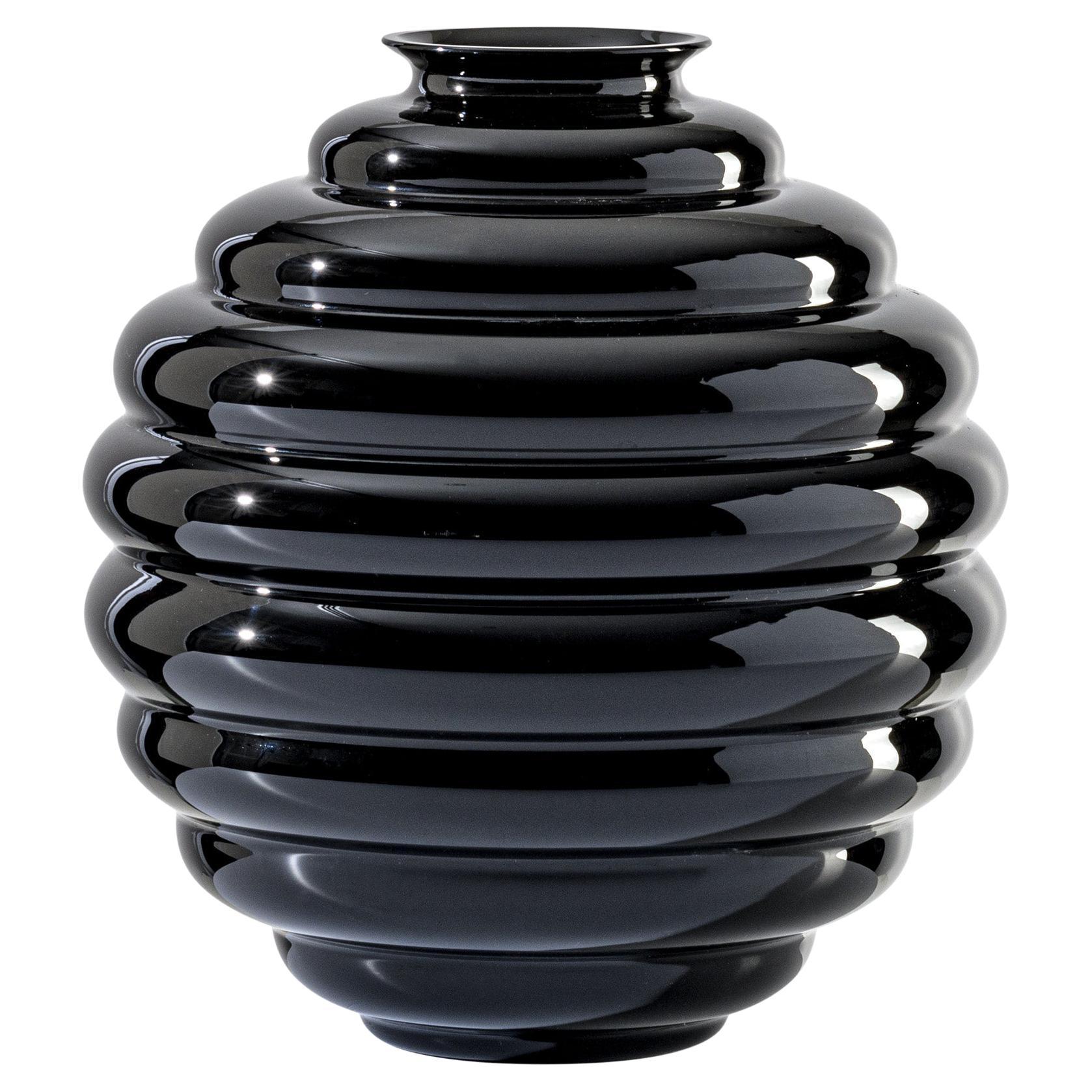 Venini Deco Glass Vase in Black by Napoleone Martinuzzi For Sale at 1stDibs