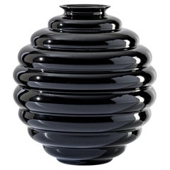 Venini Deco Glass Vase in Black by Napoleone Martinuzzi