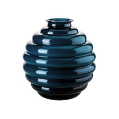 Vase en verre déco Venini en bleu horizontal de Napoleone Martinuzzi