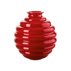 Vaso in vetro Venini Deco in rosso di Napoleone Martinuzzi