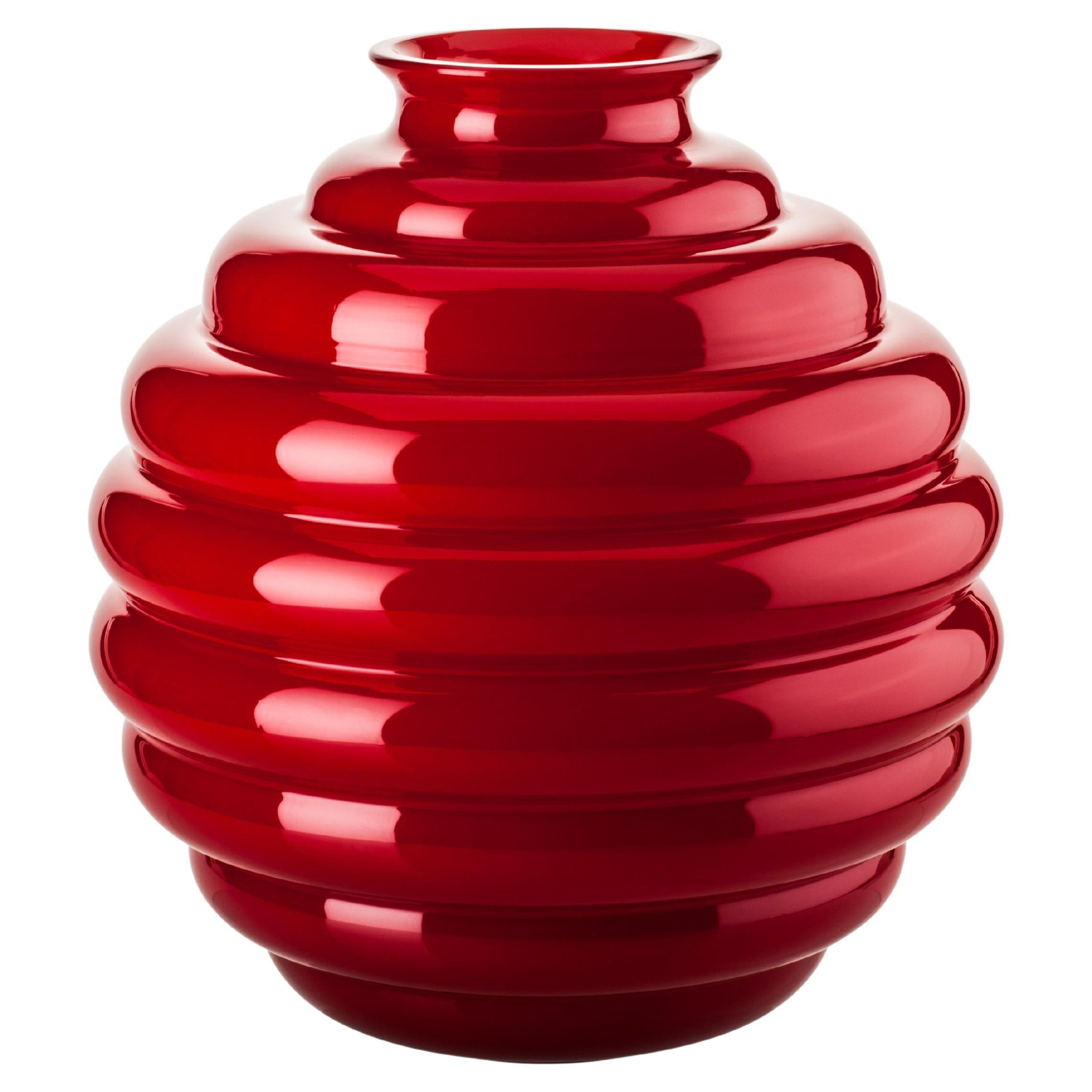 Vase en verre Art Déco Venini rouge de Napoleone Martinuzzi