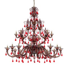 Venini Diamantei 21-Light Chandelier in Red