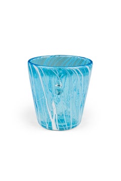 Venini Disaronno Italian Mid Century Hand Blown Blue Striped Glass Ice Bucket