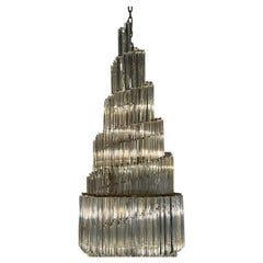 Venini Double-Tier Swirling Chandelier with Triedri Glass Prisms. Italy, 1970's