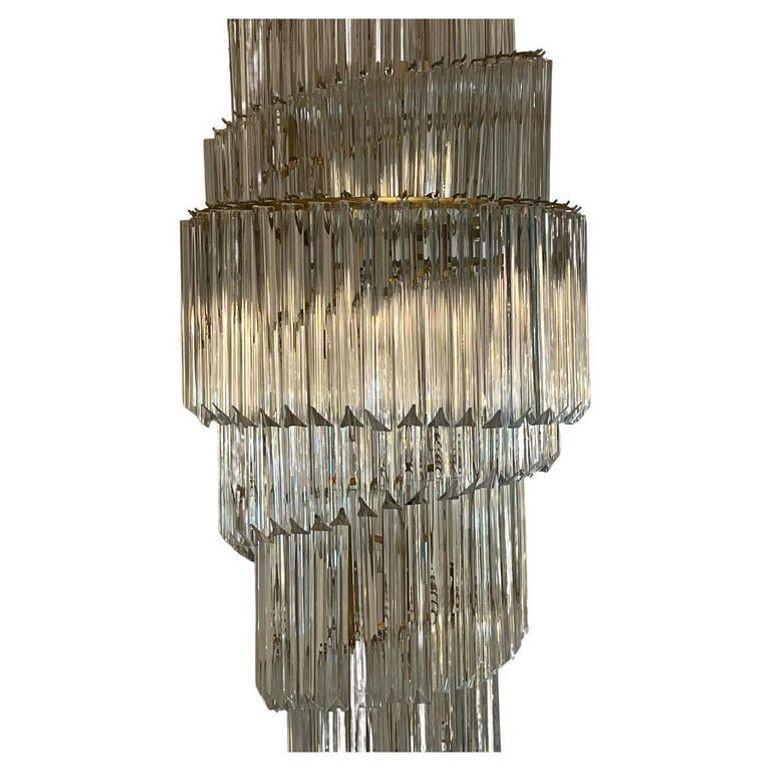 Italian Venini Double-Tier Swirling Chandelier with Triedri Glass Prisms. Italy, 1970's For Sale