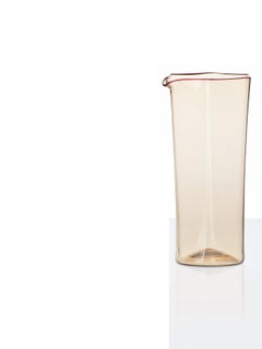 Venini Esagonale Caraffa in Straw Yellow and Coral by Carlo Scarpa