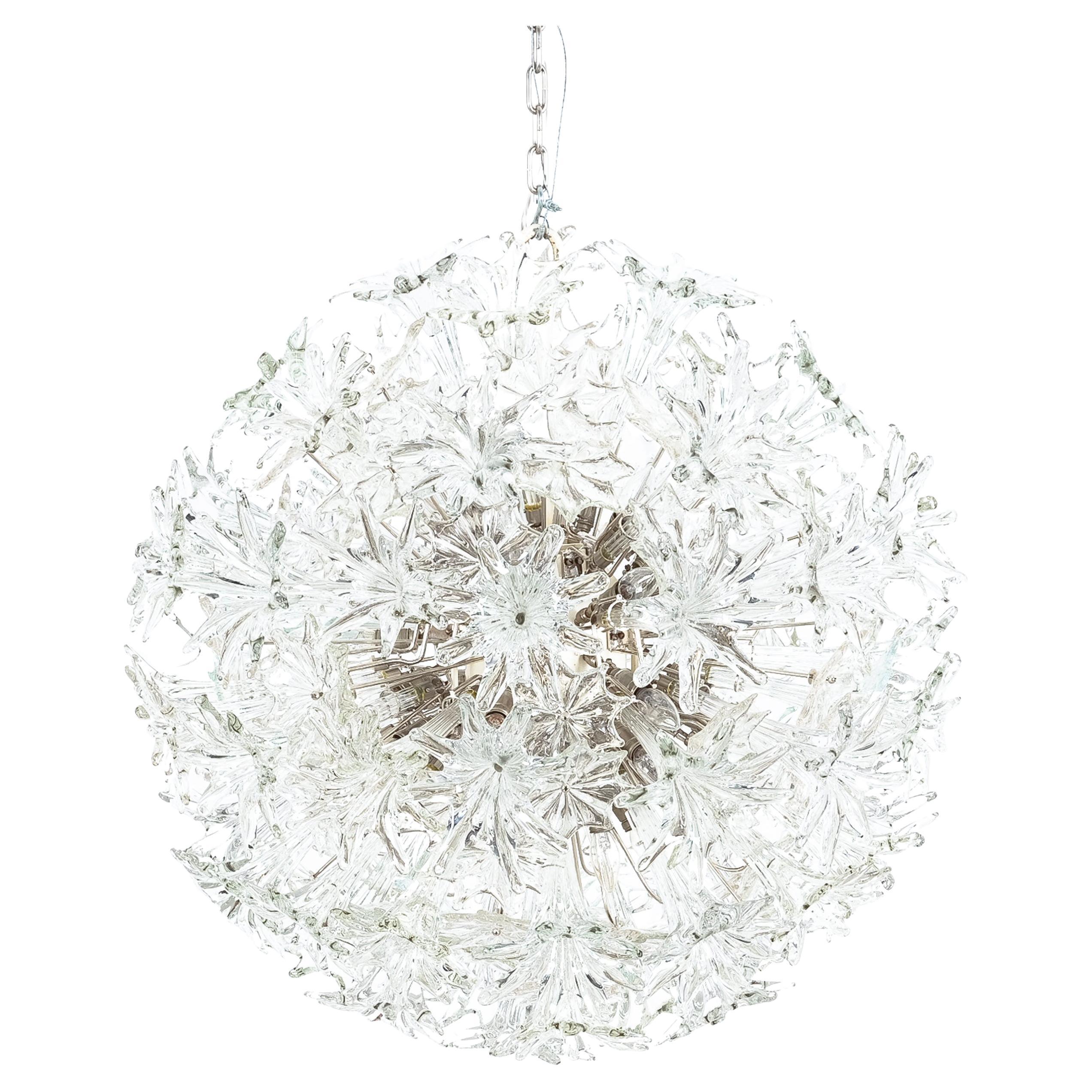 Venini Esprit Toni Zuccheri XL Lámpara de cristal original con flores, Italia 1970