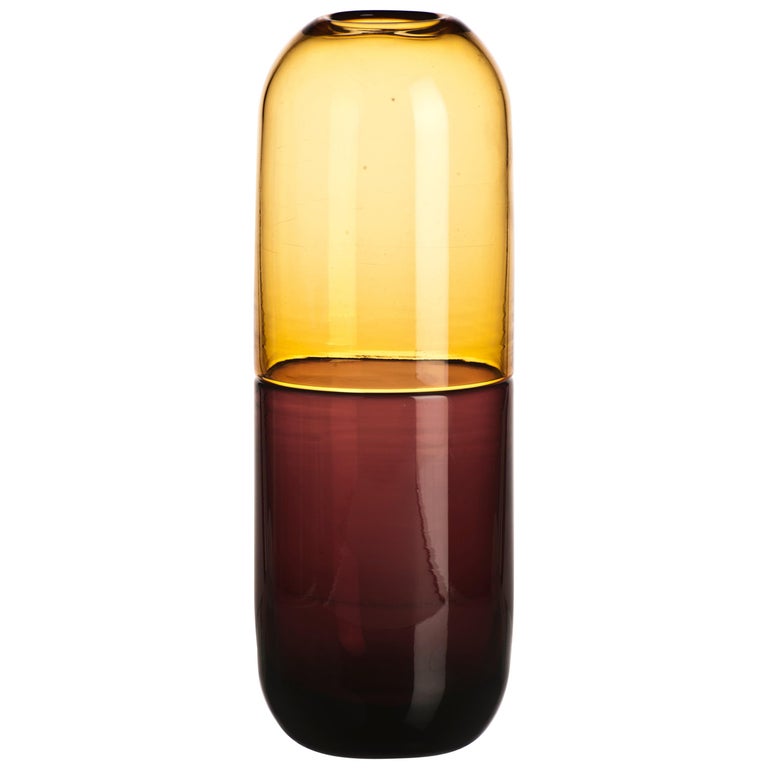 Venini Estrogena Happy Pills Vase in Violet and Stra Yellow by Fabio