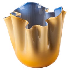 Venini Fazzoletto Bicolore Small Vase in Amber and Horizon Murano Glass