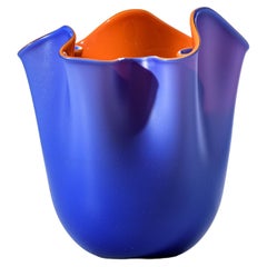 Venini Fazzoletto, zweifarbige Sabbiato-Vase in Horizon und Orange, Venini