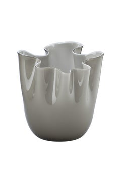 Venini Fazzoletto Large Glass Vase in Gray by Fulvio Bianconi and Paolo Venini