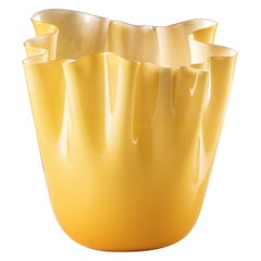 Venini Fazzoletto Opaline Large Vase in Amber/ Milk white Murano Glass