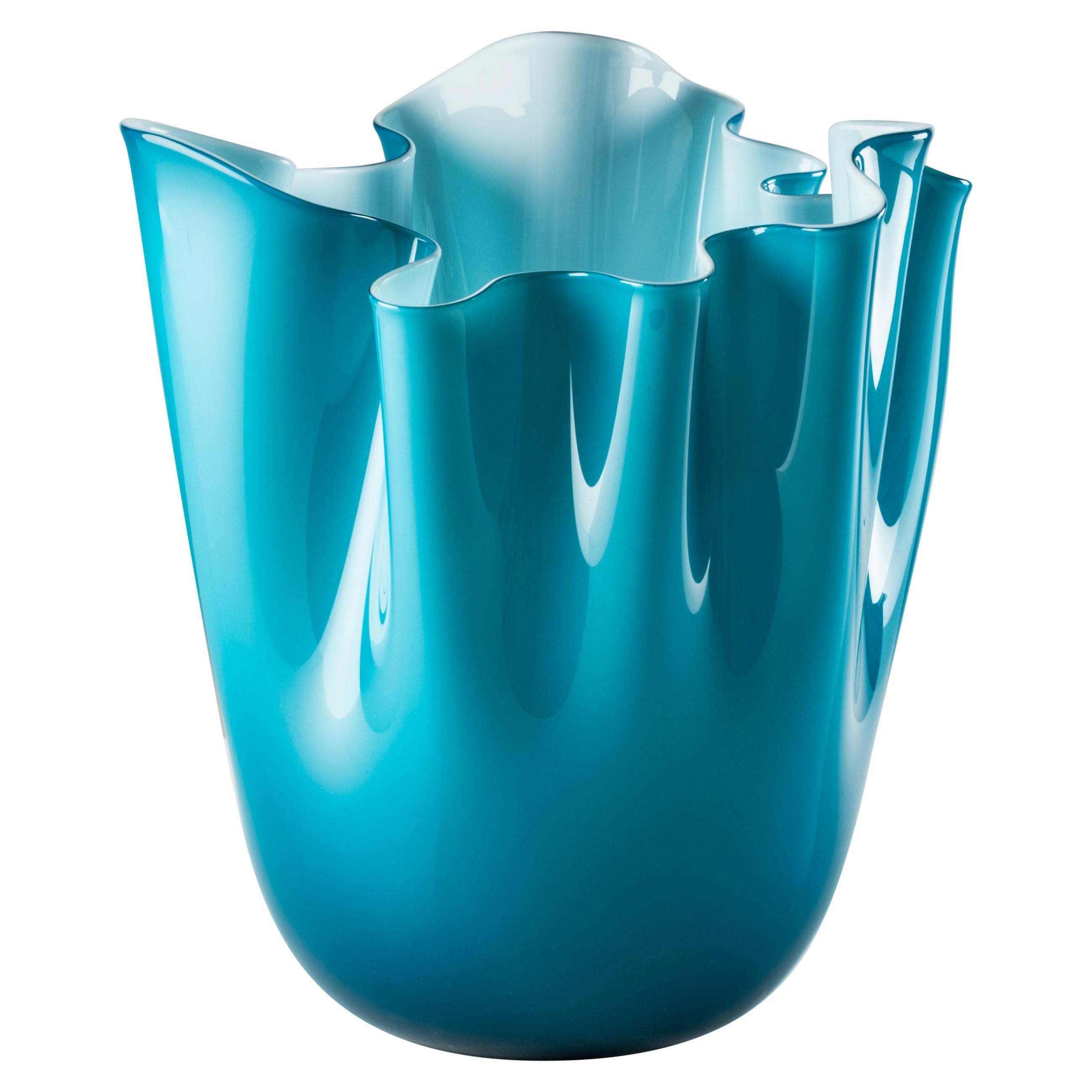 Venini Fazzoletto Opalino Large Vase in Horizon Murano Glass For Sale