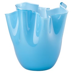 Venini Fazzoletto Opalino Medium Vase aus akkamarinfarbenem Murano Glas