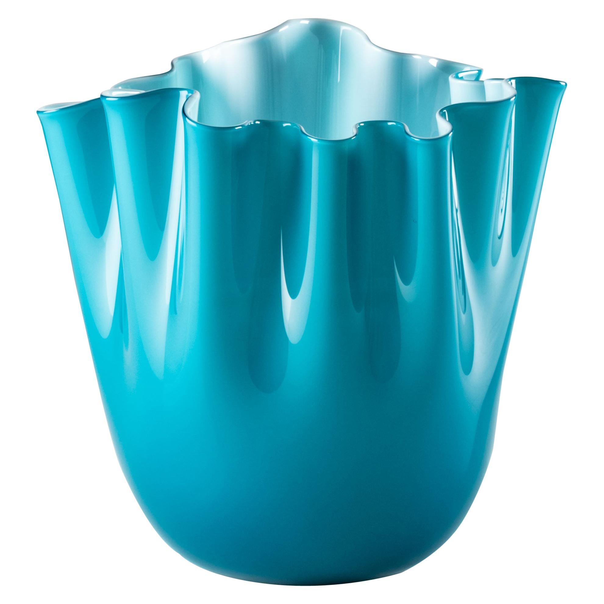 Venini Fazzoletto Opalino Medium Vase in Horizon Murano Glass For Sale