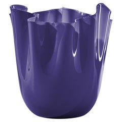Vintage Venini Fazzoletto Opalino Medium Vase in Indigo Murano Glass