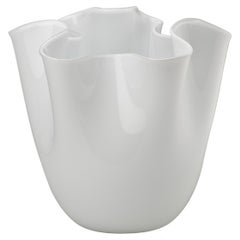 Venini Fazzoletto Opalino Medium Vase in Milk White Murano Glass