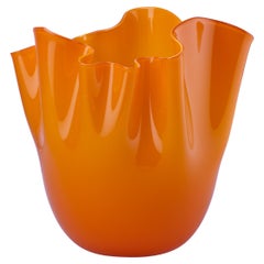 Venini Fazzoletto Opalino Medium Vase in Orange Murano Glass