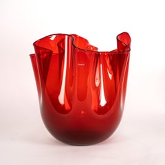 VENINI Fazzoletto Red Murano Glass Signed 2005, handmade in Italy