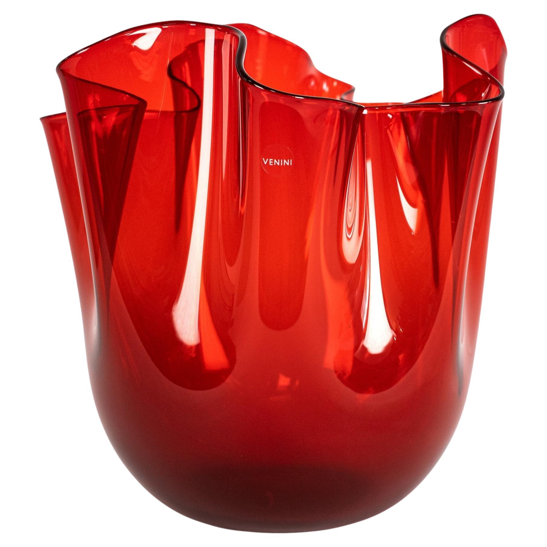VENINI Fazzoletto Red Murano Glass Signed 2005, handmade in Italy