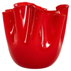 VENINI Fazzoletto Red Murano Glass Signed 2014, handmade in Italy