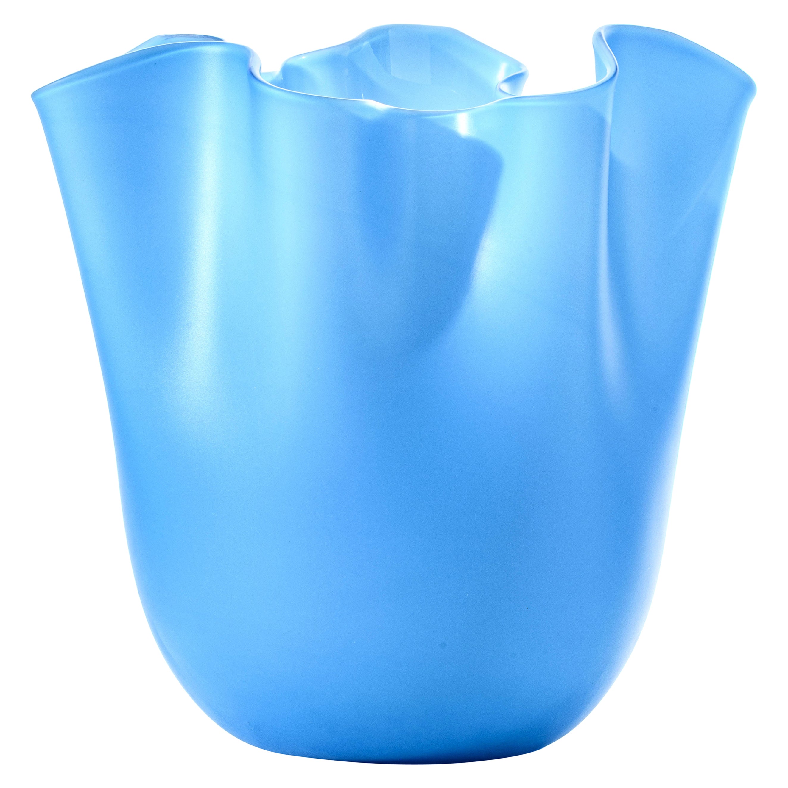 Jarrón mediano Venini Fazzoletto Sabbiato de cristal de Murano color aguamarina
