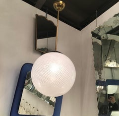 Venini “Filigrana“ Chandelier Murano Glass Brass Metal, 1930, Italy