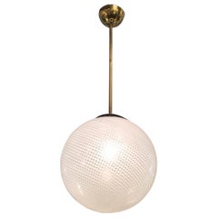 Venini “Filigrana“ Chandelier Murano Glass Brass Metal, 1930, Italy