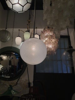 VENINI "Filigrana " Chandelier Murano Glass Metal Crome 1930 Italy