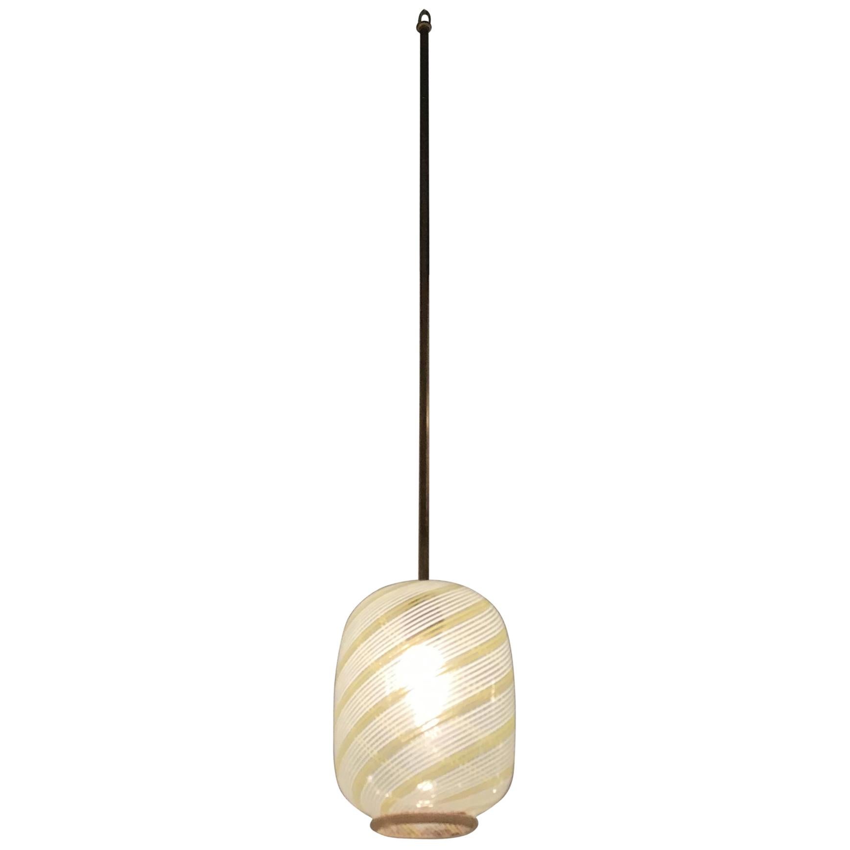 Venini Filigrana Pair Chandelier Murano Glass Brass 1940 Italy For Sale