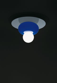 Venini Firenze Flush Light in Crystal & Sapphire by Ettore Sottsass