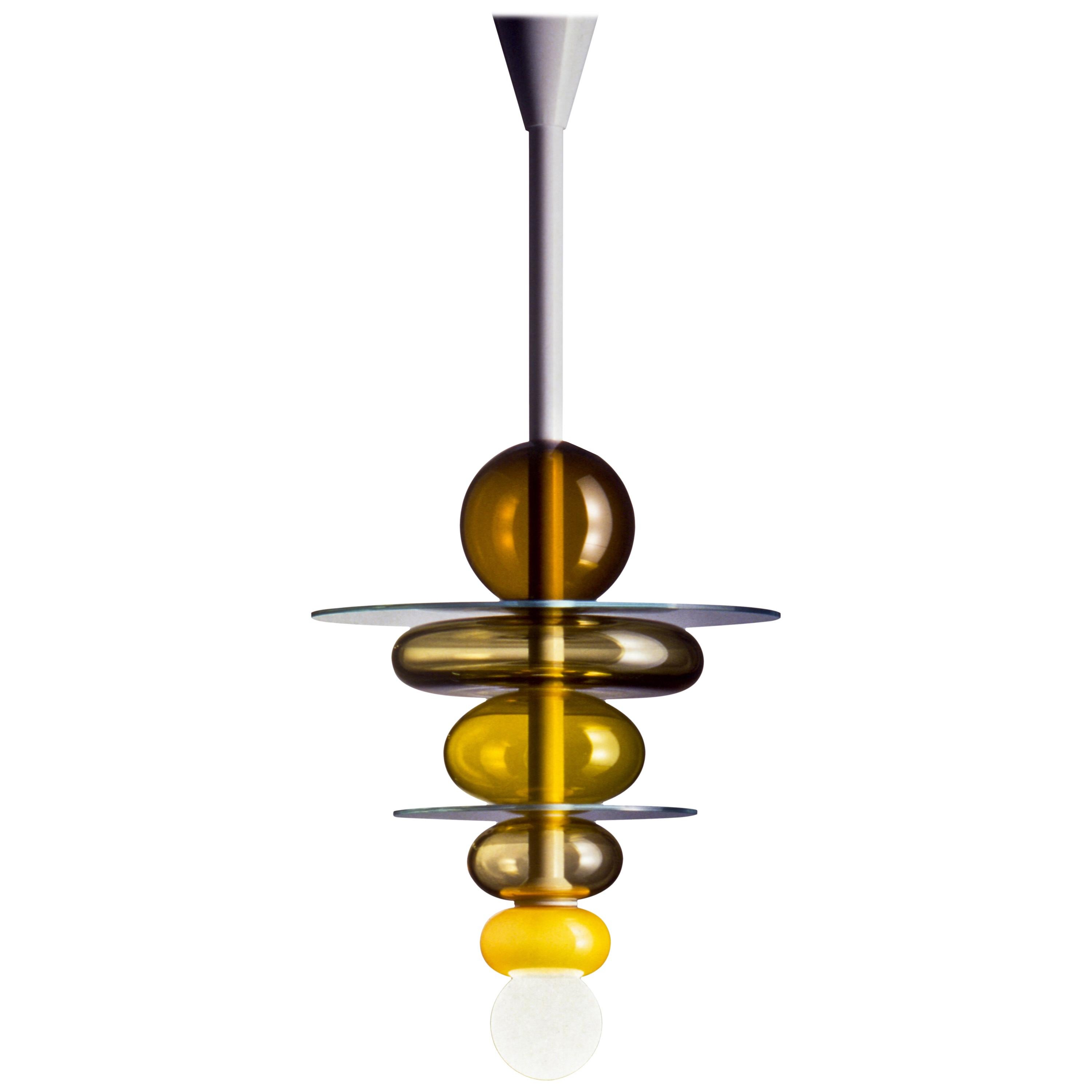 Venini Firenze Pendant Light in Brown and Yellow by Ettore Sottsass For Sale