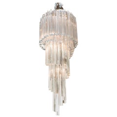 Venini Five-Tier Cascading Chandelier with Murano Glass Triedri Prisms