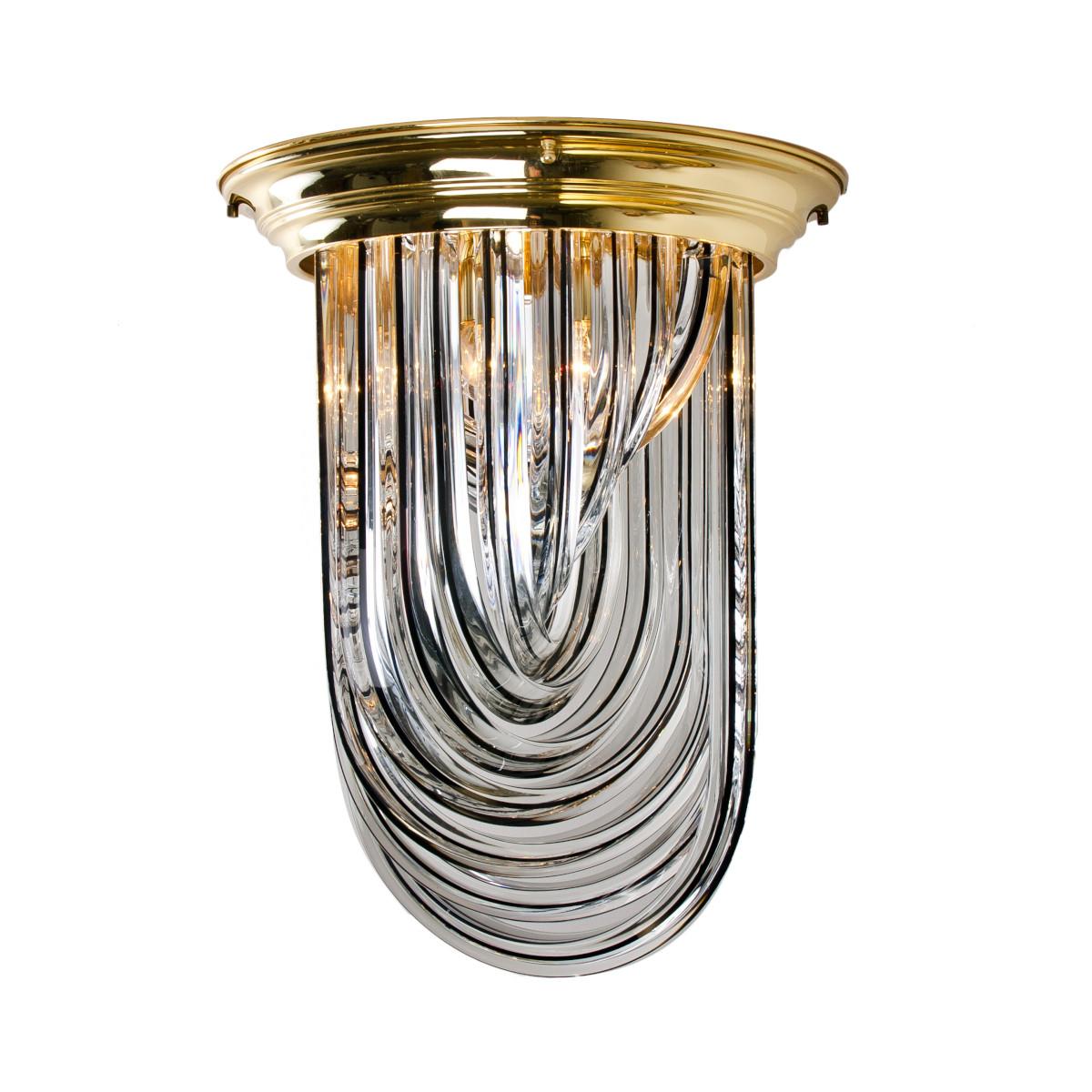 Venini Flush Mount, Brass and Curve Glass with Black Stripe, 1970 For Sale 3