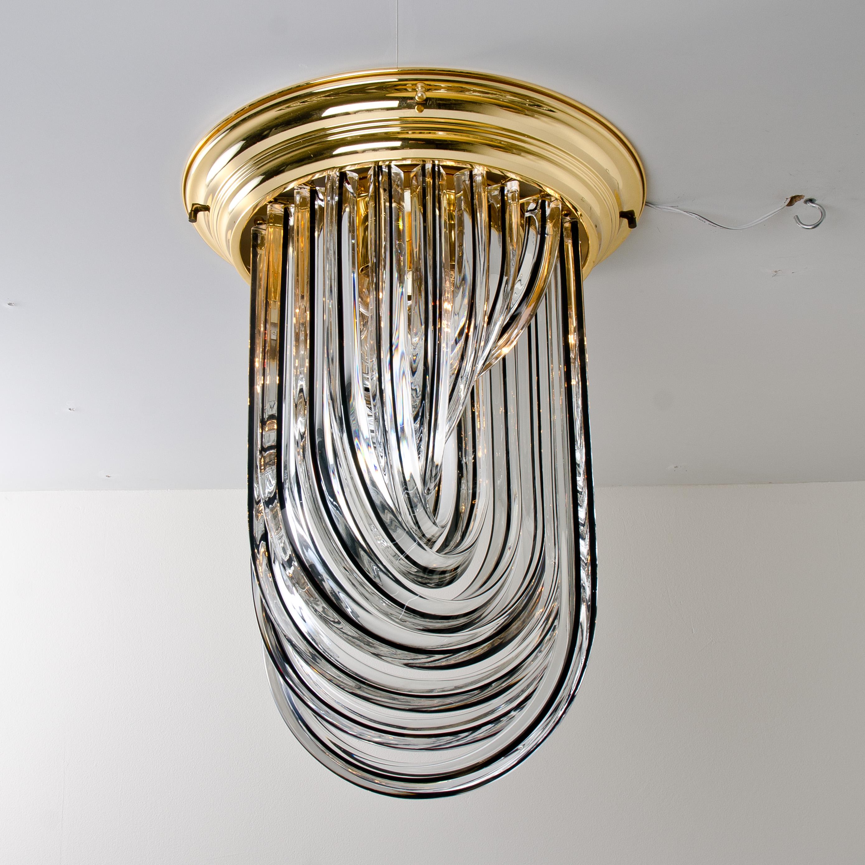 Venini Flush Mount, Brass and Curve Glass with Black Stripe, 1970 For Sale 4