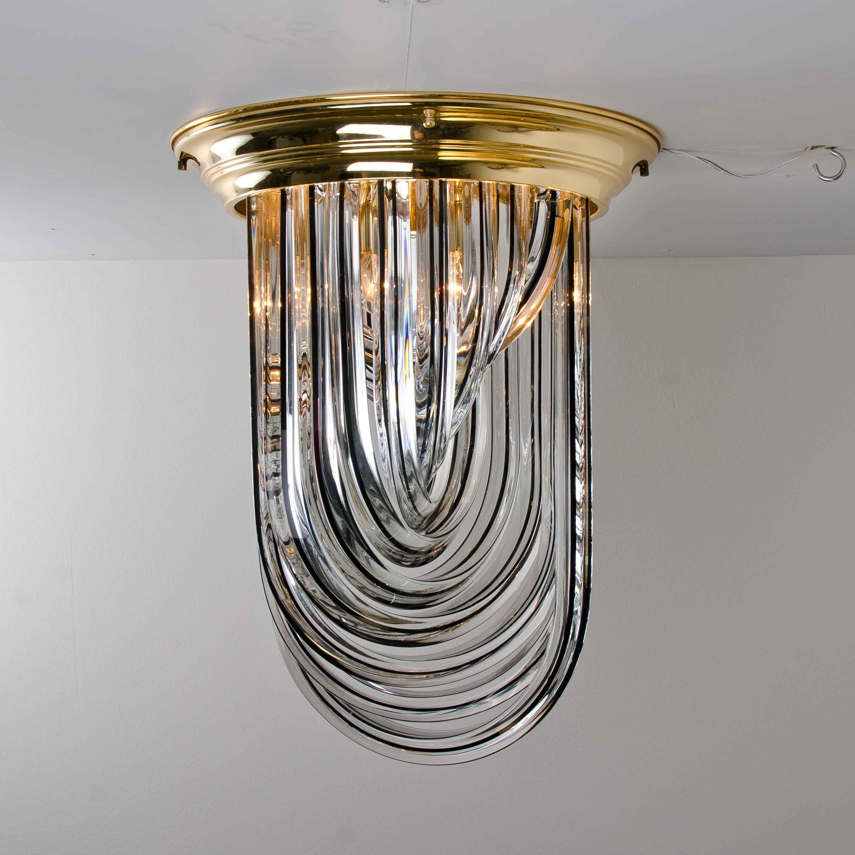 Venini Flush Mount, Brass and Curve Glass with Black Stripe, 1970 For Sale 7