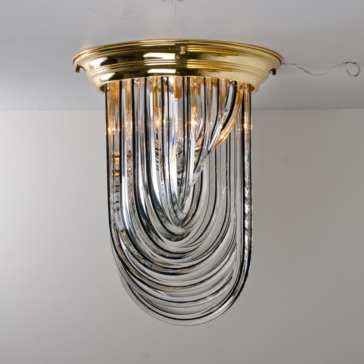 Venini Flush Mount, Brass and Curve Glass with Black Stripe, 1970 For Sale 8